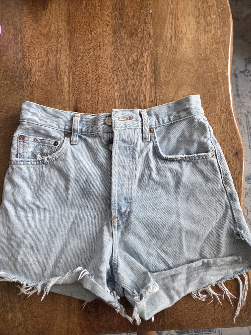 Agolde Light Blue Distressed High-Rise Denim Shorts